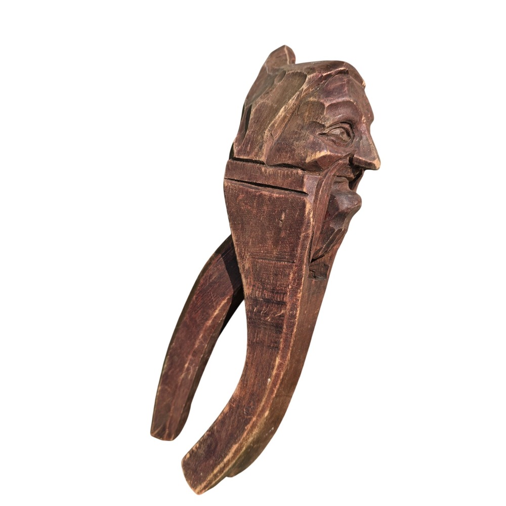 Vintage Hand‎ Carved Wooden Nutcracker Man Face Folk Art Rustic Decor Brown